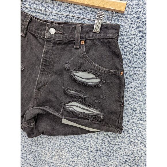 VTG Levis 550 Denim Cut Off Shorts Size 10 USA Made Red Tab Distressed Black - Picture 4 of 12